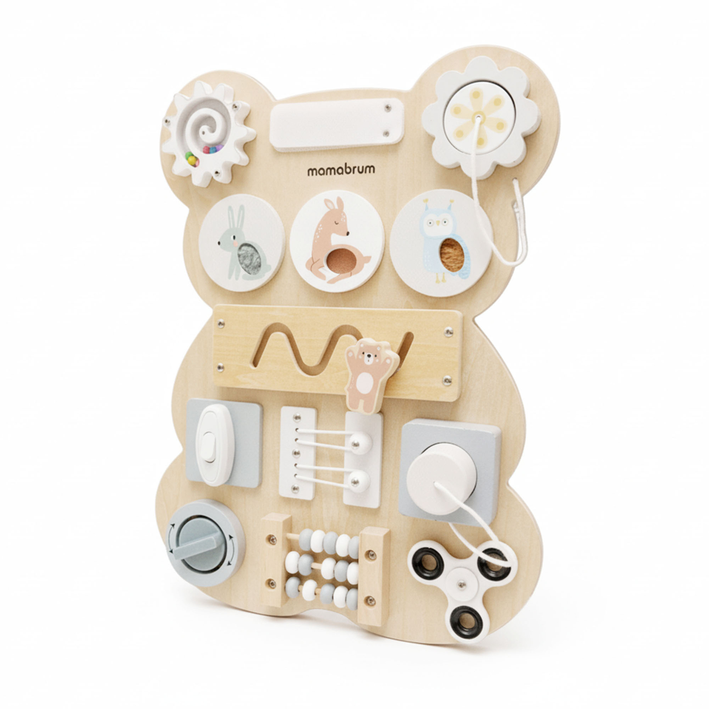 Puinen Montessori-nallekarhumanipulaatiolauta - itsenäisyyden aistioppimiseen: tarranauha, tulppa, sokkelo, napsahdusnuppi