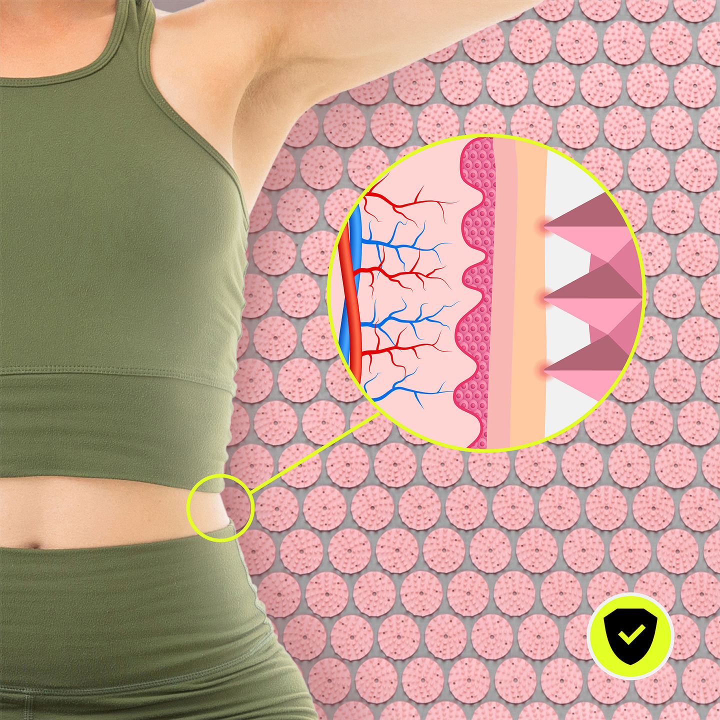 Suuri akupunktiomatto tyynyllä ja päällisellä - 130 cm HyperMotion harmaa ja pinkki