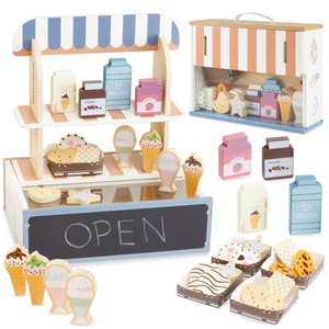 Taitettava puinen myymälä - kahvila, konditoria tarvikkeineen