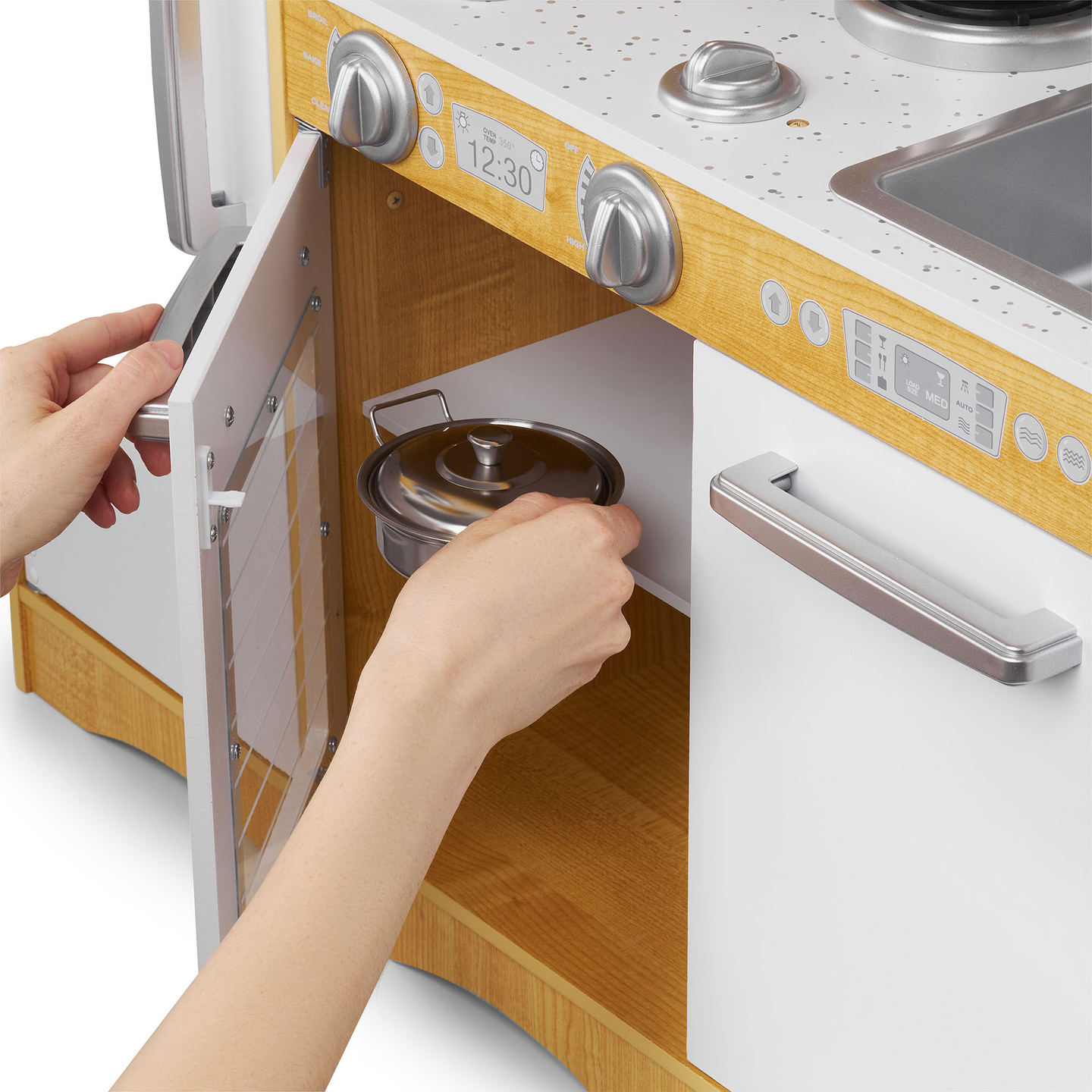 XXL puinen keittiö LED-valaistuksella, esiliina ja lisävarusteet