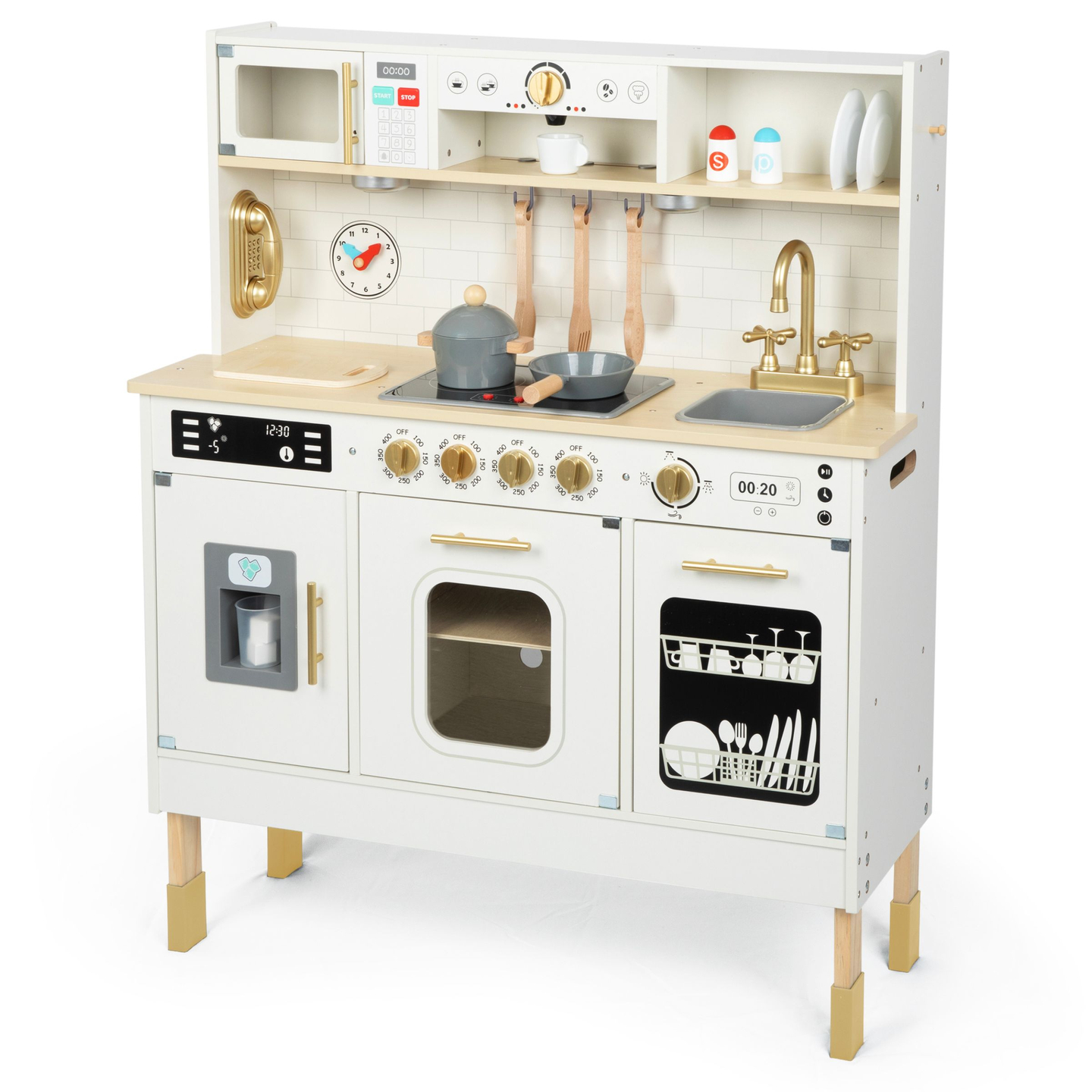 Interaktiivinen XXL-puinen keittiö lisävarusteilla ja LED-valaistuksella - kaksitasoinen