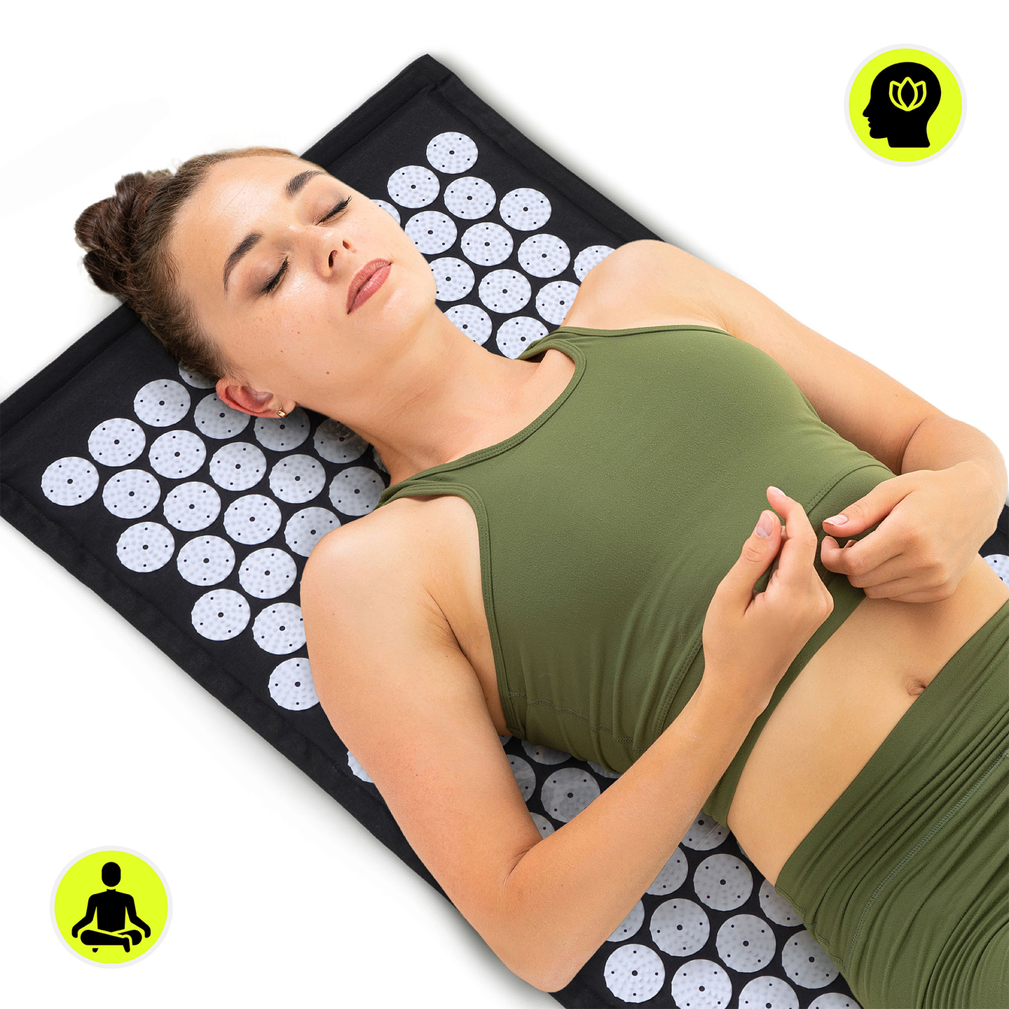 ECO-pellava-akupunktiomatto kookoskuidulla ja tattarityynyllä – 68 cm HyperMotion mustavalkoinen