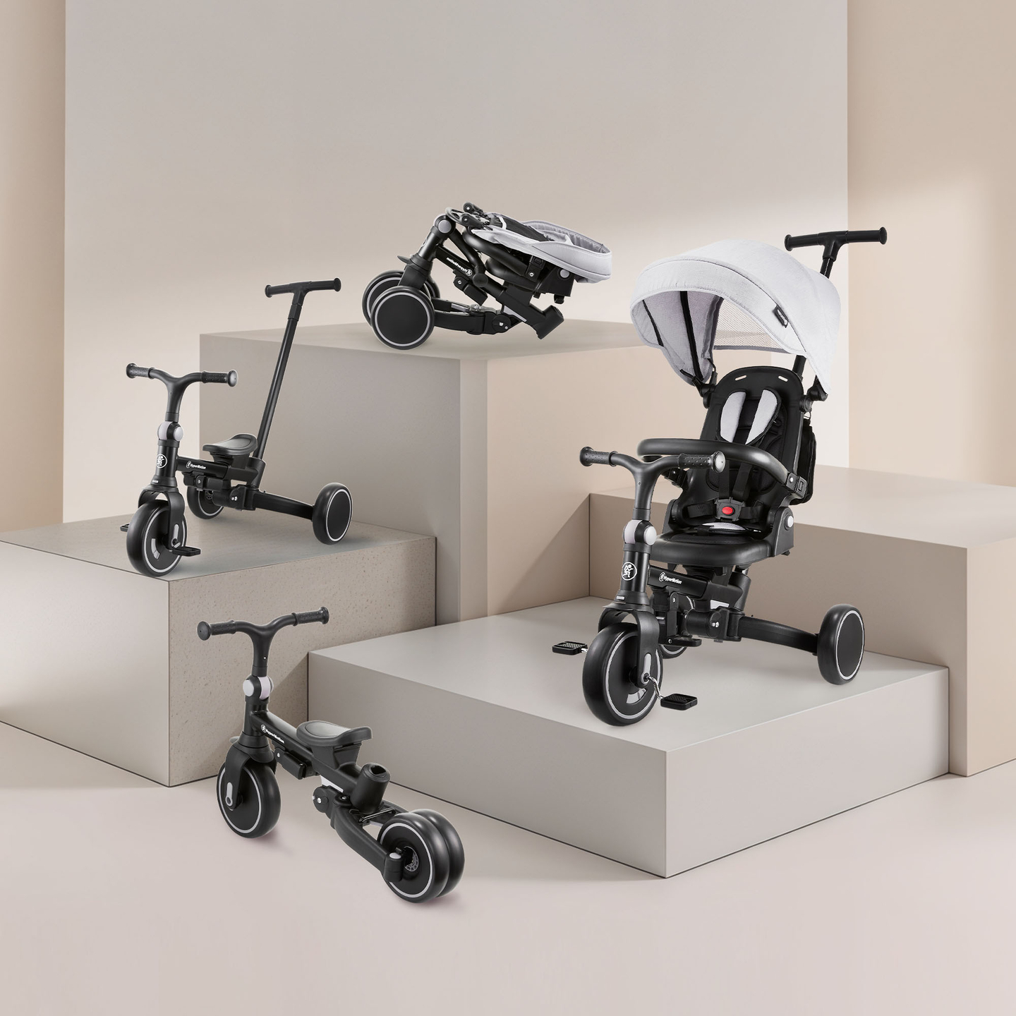 8in1 monitoiminen kolmipyörä TOBI FOREST - harmaa