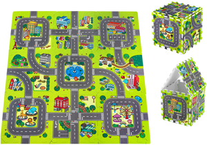 Opettavainen vaahtomuovinen palapelimatto 90 x 90 x 1cm reunuksella - EVA vaahtomuovi - kuvio: kaupungin tiet kadut